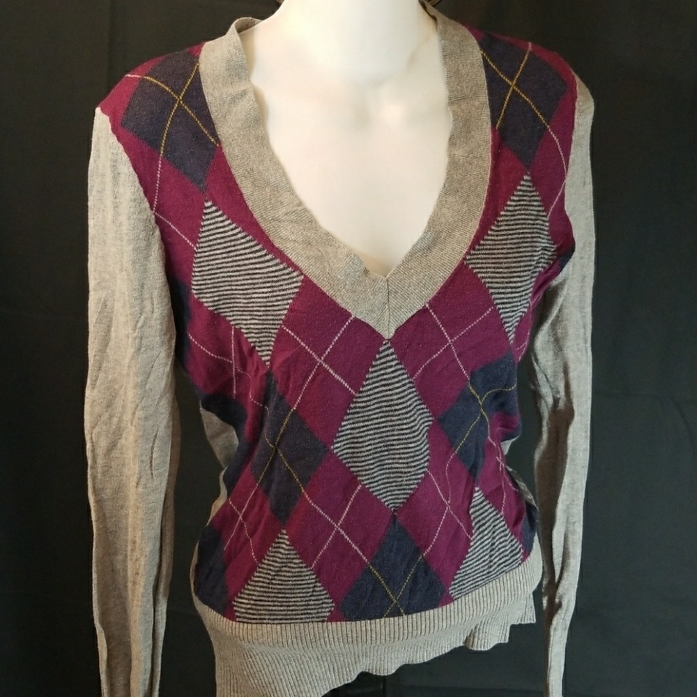 Banana Republic vneck long sleeve plaid sweater Sm